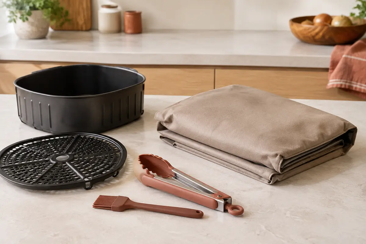 Housse de protection, kit d’accessoires et pince de levage pour friteuse à air