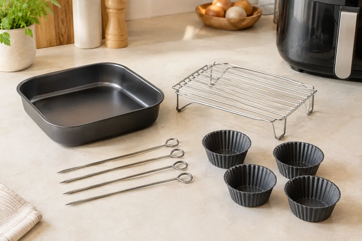 Kit composé de petits plats, d’une grille, de brochettes et de moules