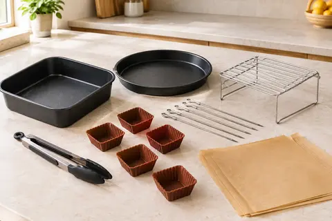 Kit carré Yingrace avec moules, poêle à pizza, support à brochettes, pince et feuilles de cuisson